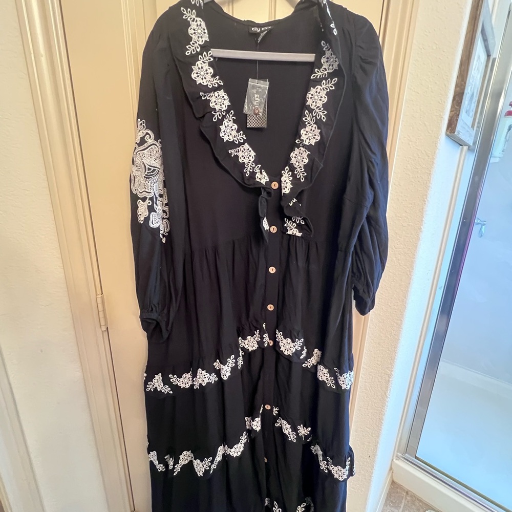 NWT City Chic Black and White Lace Trim Dress
